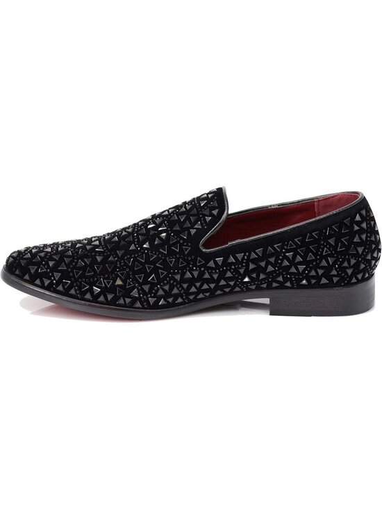 Enzo Romeo Men\'s Black Rubber Sole Rhinestone Sparkling Suede Loafer Prom Shoes main image 6